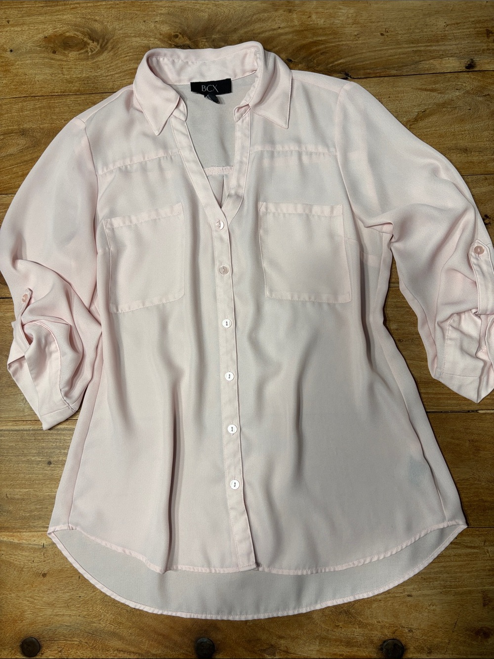BCX Light Pink Roll-Tab Button Down Shirt Size S